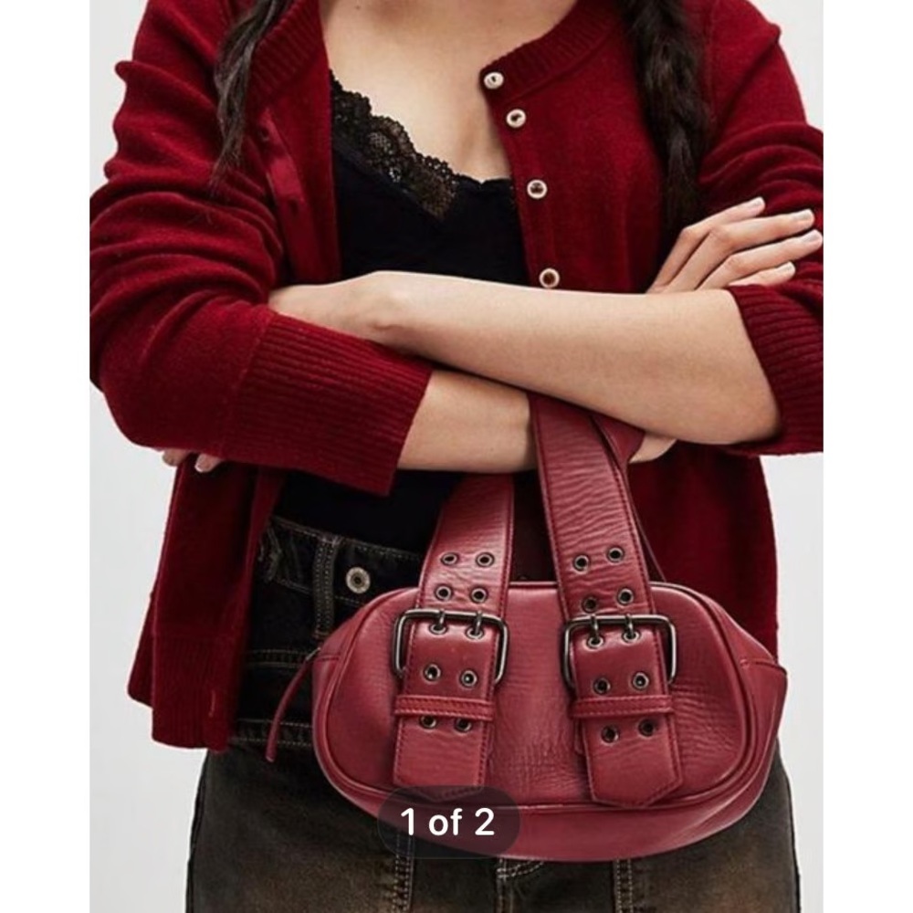 The Free People Elegant Red Leather Handbag Say Yes Bag NWOT - Picture 2 of 14